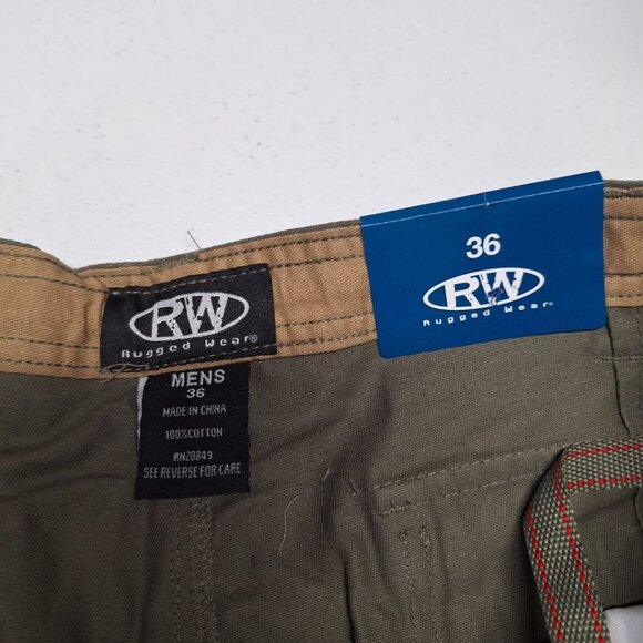Rugged Wear Mens Cargo Shorts Green Olive Drawstring Waistline Pockets Size 36 - Picture 5 of 7
